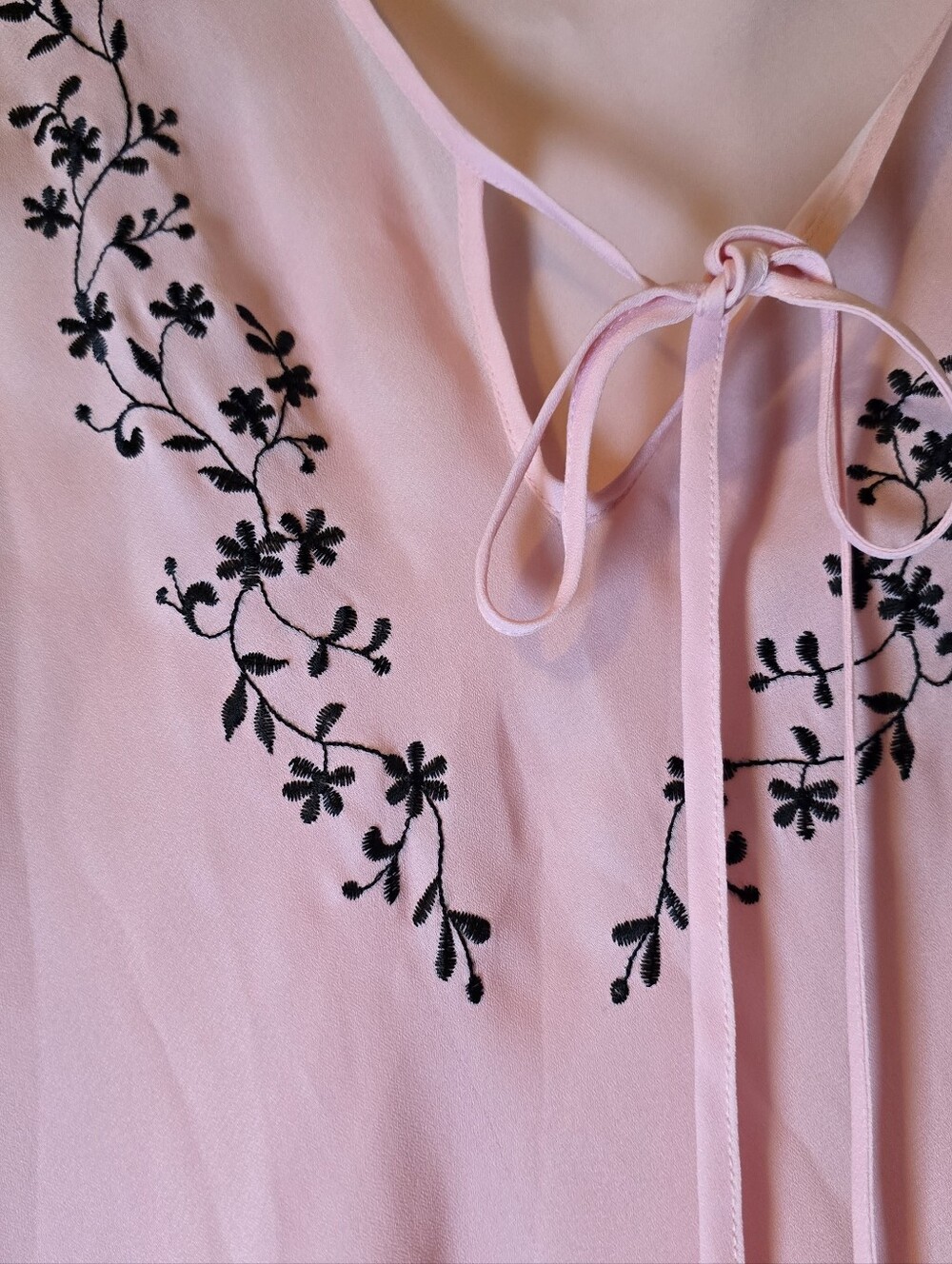Pink Beach Cover Dress with Black Floral Embroidery